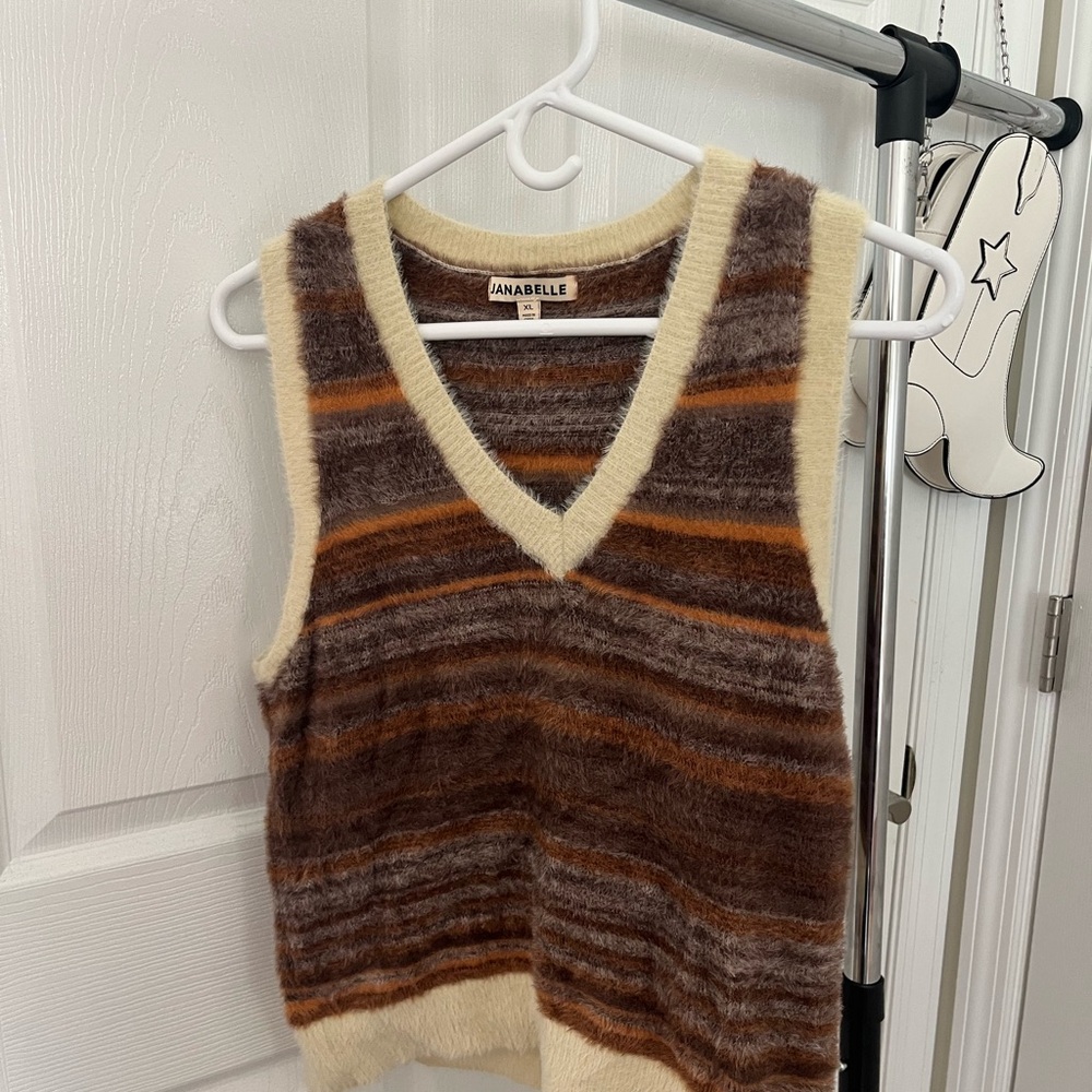 Women's Striped Sweater Vest - Brown and Cream
